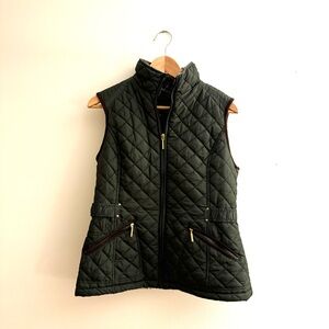 Weatherproof Quilted Vest in Dark Green, with dark brown and gold details